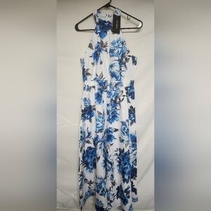 Chic Blue Floral Halter Maxi Dress